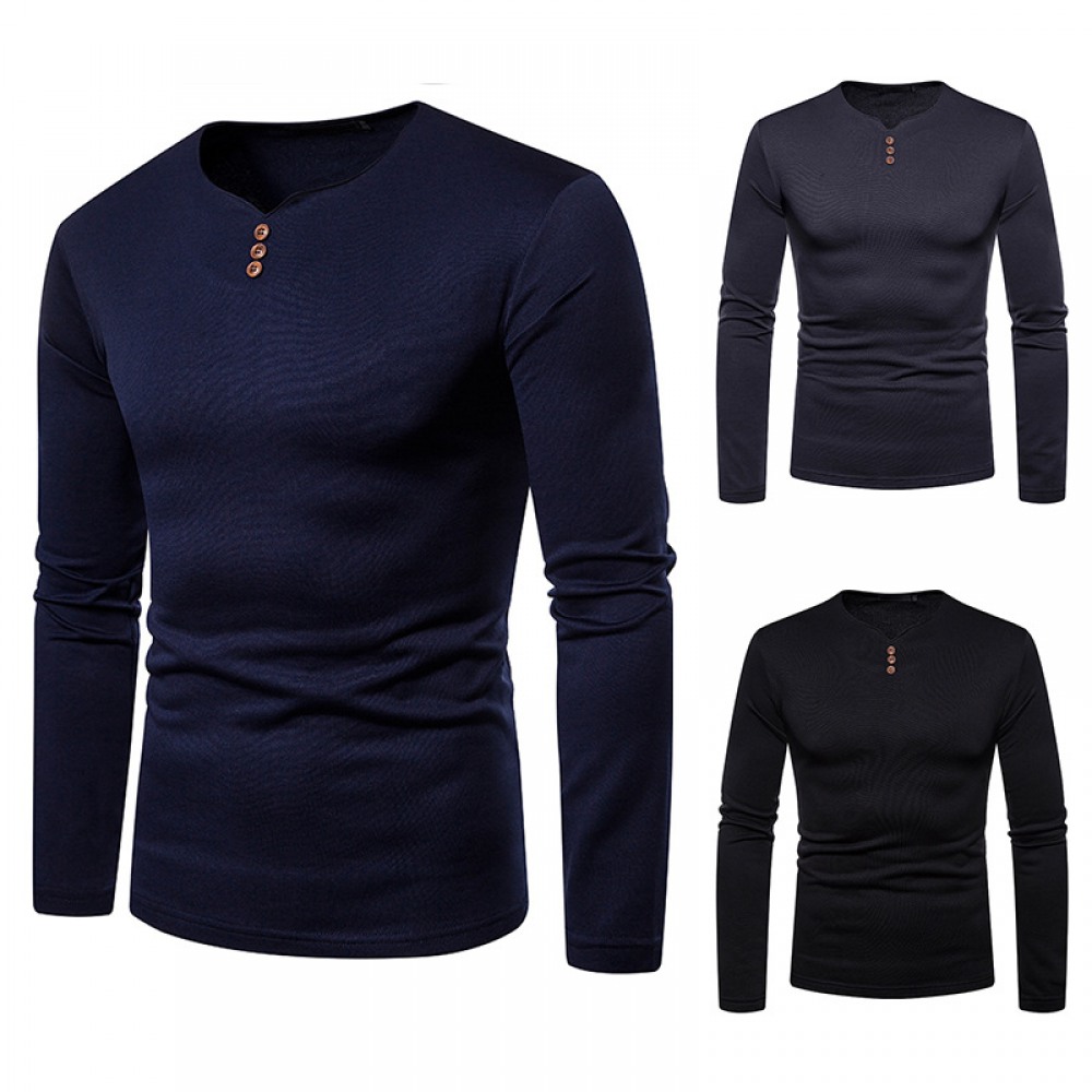 Men's Plus Size Plus Velvet Warm V-Neck Long-Sleeved T-Shirt Base Shirt